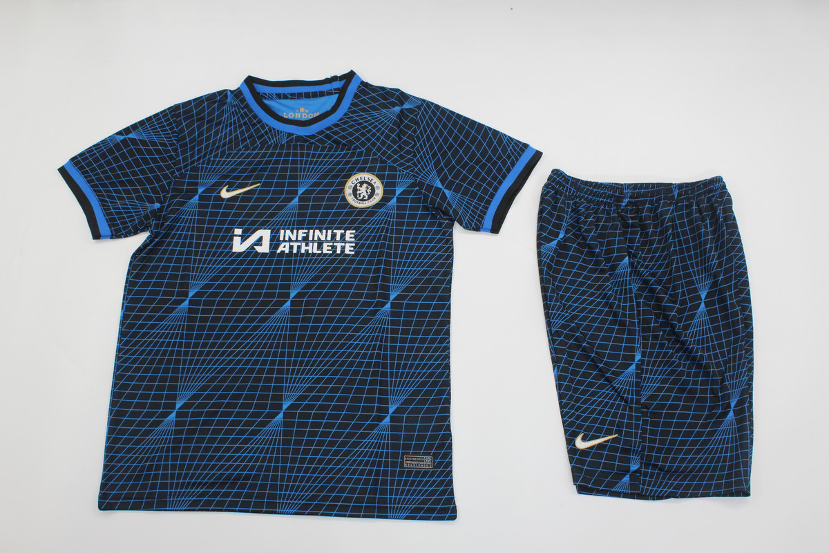 Kids-Chelsea 23/24 Away Dark Blue Sponsor Soccer Jersey